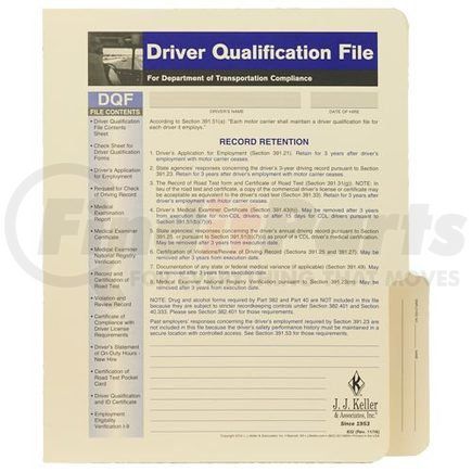 832 by JJ KELLER - Driver Qualification File Folder - For Two-Copy Forms - File Folder