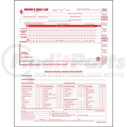 8549 by JJ KELLER - 2-In-1 Driver's Daily Log, Loose-Leaf Format w/Detailed DVIR, 2-Ply, Carbonless, w/Recap - Stock - Stock Log