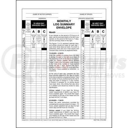 8552 by JJ KELLER - Monthly Log Summary Envelope - Open-End Flap, Brown Stock - Monthly Log Summary Envelope, 9" x 12"