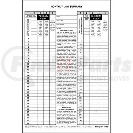 8561 by JJ KELLER - Monthly Log Summary Envelope - Top Gum Flap, White Stock - 6" x 9"