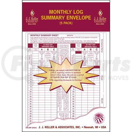 8564 by JJ KELLER - Monthly Log Summary Envelope 5-Pack - Retail Packaging - 6" x 9", 5-Pack - Retail Packaging