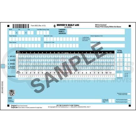 8565 by JJ KELLER - Scannable Driver's Daily Log Book, 2-Ply, w/Carbon, No Recap, Book Format - Stock - Stock Log