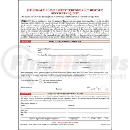 9624 by JJ KELLER - Driver/Applicant Records Request - Snap-out format, carbonless, 8-1/2" x 11-3/4"