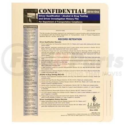 9644 by JJ KELLER - Confidential All-In-One Driver Qualification File Folder - For Two-Copy Forms - File Folder