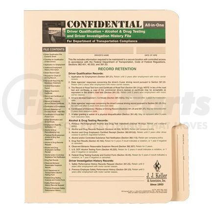 9646 by JJ KELLER - Confidential All-In-One Driver Qualification File Folder - For Single-Copy Forms - File Folder