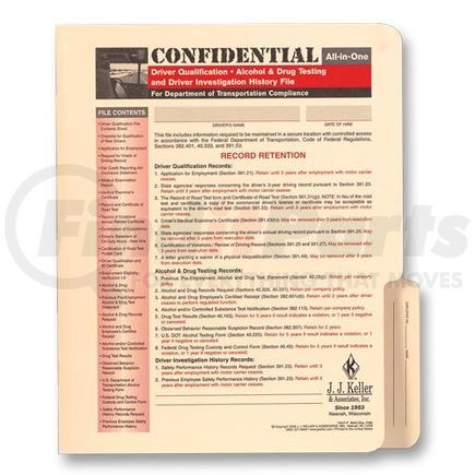 9648 by JJ KELLER - Confidential All-In-One Driver Qualification File Folder - For Snap-Out Forms - Folder Only