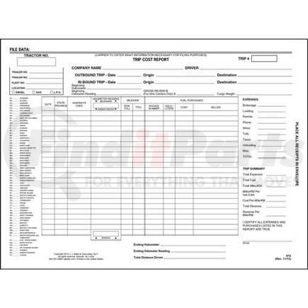 972 by JJ KELLER - Trip Cost Report Envelope - Side Opening
