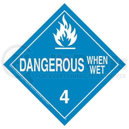 JJ Keller 987 Division 4.3 Dangerous When Wet Placard - Worded - 4 mil Vinyl Removable Adhesive