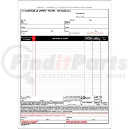 993 by JJ KELLER - Straight Bill of Lading - Universal Form - 3-ply, carbonless, snap-out, 8.5" x 11.75" (0.75" top tear-off)