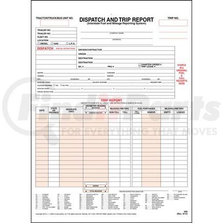 998 by JJ KELLER - Dispatch and Trip Report - Vertical, Snap-Out Format, 2-Ply w/ Carbon - Snap-Out Format, Vertical, 2-Ply