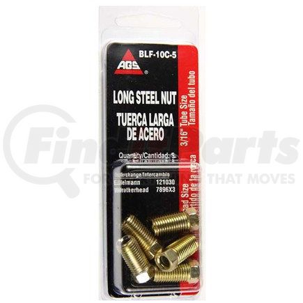 BLF-10C-5 by AGS COMPANY - Steel Tube Nut, Long, 3/16 (3/8-24 Inverted), 5/card