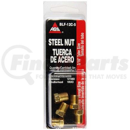 BLF-12C-5 by AGS COMPANY - Steel Tube Nut, 3/16 (3/8-24 Inverted), 5/card
