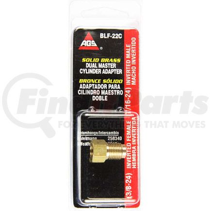 BLF-22C by AGS COMPANY - Brass Adapter, Female(3/8-24 Inverted), Male(7/16-24 Inverted), 1/card