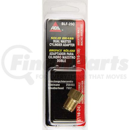 BLF-25C by AGS COMPANY - Brass Adapter, Female(7/16-24 Inverted), Male(9/16-18 Inverted), 1/card