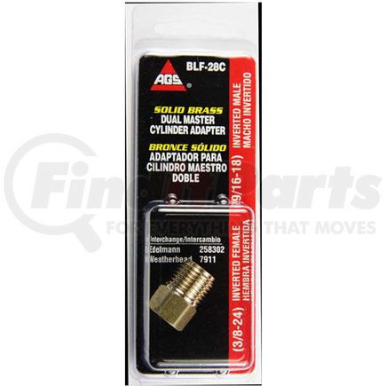 BLF-28C by AGS COMPANY - Brass Adapter, Female(3/8-24 Inverted), Male(9/16-18 Inverted), 1/card