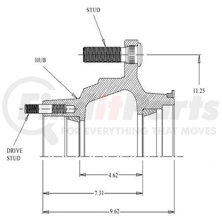 26141--0T by WEBB - Hub - 10 Stud, with 11.25 (285.75mm) Dia. Bolt Circle, Outboard Drum