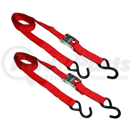 SL38 by ANCRA - Ratchet Tie Down Strap - 2 Pack, 1 in. x 72 in., Red,Polyester, with S-Hook