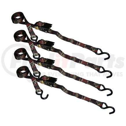 SL66 by ANCRA - Ratchet Tie Down Strap - 4 Pack, 1 in. x 96 in., Camo, Polyester, with S-Hook