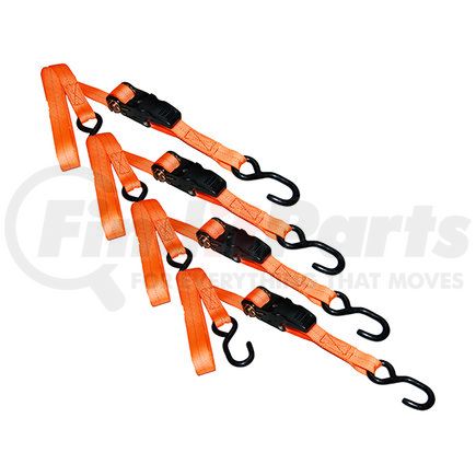 SL91 by ANCRA - Ratchet Tie Down Strap - 4 Pack, 1 in. x 180 in., Orange, Polyester, with S-Hook