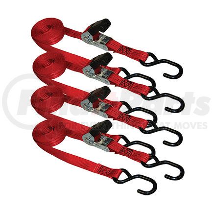 XR015-4P by ANCRA - Ratchet Tie Down Strap - 4 Pack, 1 in. x 180 in., Red, Polyester, S-Hook