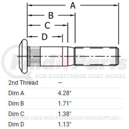 CM-10001329 by FREIGHTLINER - Drive Axle Wheel Hub Stud - 2.57 in. Thread Length