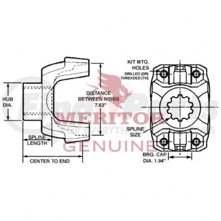 TDA-18N4-3731-1X by FREIGHTLINER - Drive Shaft End Yoke - 18N Series, 2.39 in. Spline Diameter, 46-Spline