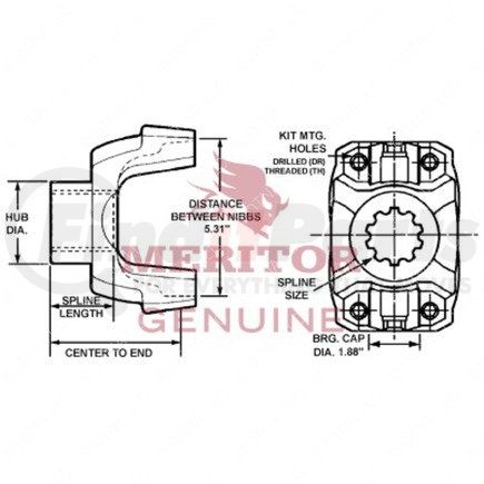 TDA-16TYS28-13A by FREIGHTLINER - Drive Shaft Pinion Yoke - 1.79 in. Spline Diameter, 34-Spline