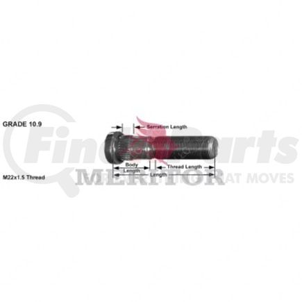 TDA-R005998 by FREIGHTLINER - Stud - Steel, 2 in. Thread Length, M22 x 1.5-6g mm Thread Size