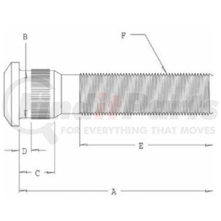 WWD-101162 by FREIGHTLINER - Wheel Stud - 2.69 in. Thread Length