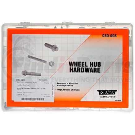 030-008 by DORMAN - Hub Bolt Tech Tray