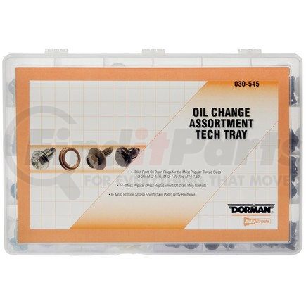 030-545 by DORMAN - Oil Change Tech Tray  4 Pilot Point Plugs, 14 Gaskets And 6 Splash Shields