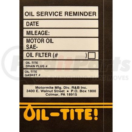 65288 by DORMAN - Oil Change Sticker - Door