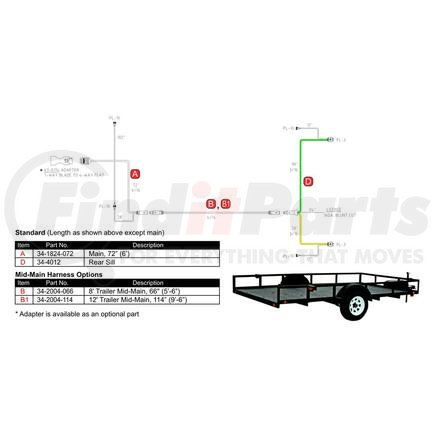 34-1824-072 by PHILLIPS INDUSTRIES - Trailer Wiring Harness - Main, 72 in., For STA-DRY SLIM-7TM System