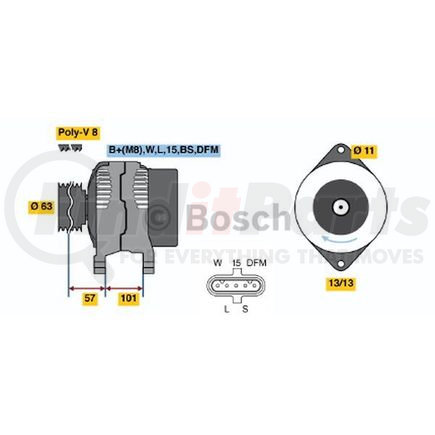 0-124-555-009 by BOSCH - New Alternator
