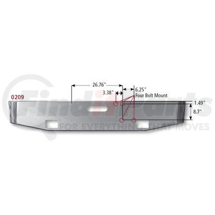 0209 by HENDRICKSON - Bumper - Chrome, 16 Taper