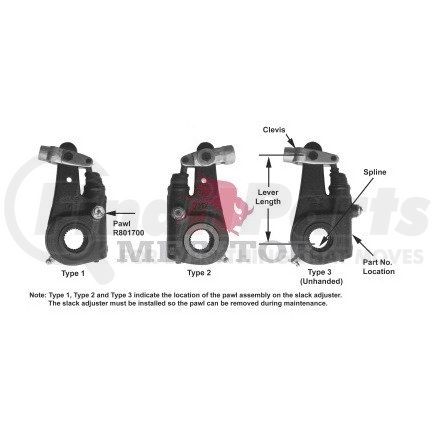 R801100 by MERITOR - Air Brake Automatic Slack Adjuster - 6 in Arm Length, Trailer Trucks