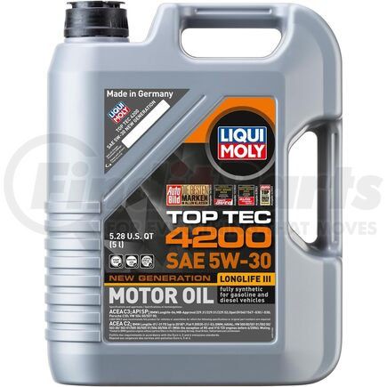 Liqui Moly 2011 Engine Oil - Top Tec 4200, SAE 5W-30, New Generation, Long Life III, Low-SAPS, 5 Liter (5.28 Quarts)