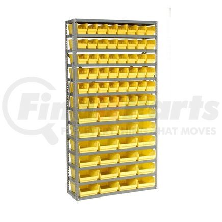 Global Industrial 603441YL Shelving - Steel, 36" x 12 x 72", 72 4" Height Yellow Plastic Bins, 13 Gray Shelves