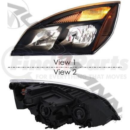 Automann 564.46001 Driver Side (LH) Headlight, Halogen, Black, for 2018 and Up Freightliner Cascadia P4