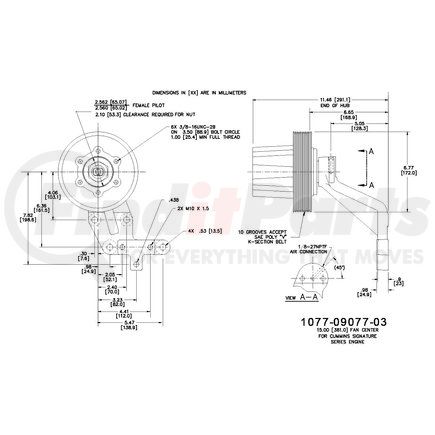 Kit Masters 1077-09077-03X Engine Cooling Fan Clutch Pulley Bracket - for Remanufactured Kysor Hubs