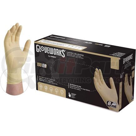 Ammex Gloves ILHD44100 Gloveworks® Disposable Gloves - Industrial Grade, Ivory, Latex, Medium, 100/Box
