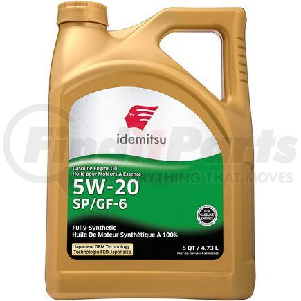 Idemitsu 30013014-95300C020 Engine Oil - Fully Synthetic, 5W-20, SP/GF-6, 5 Quarts