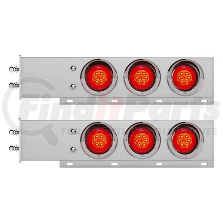 United Pacific 61026 Light Bar - Chrome, Spring Loaded, 2-1/2" Bolt Pattern, with 6 x 4" 16 LED Turbine Light, Red LED/Lens, with Visor