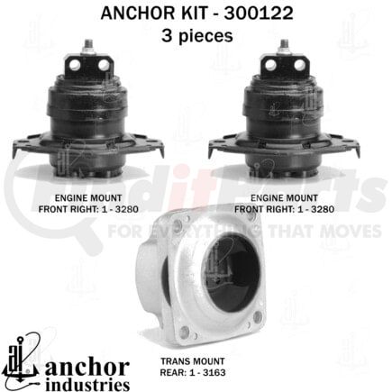 Anchor Motor Mounts 300122 Engine Mount Kit - Dodge Challenger 11-21, Charger 12-21, Chrysler 300 12-14