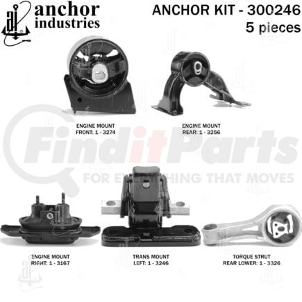 Anchor Motor Mounts 300246 Engine Mount Kit - Front, Rear, Right, Left, Rear Lower (Chrysler 200 11-14, Dodge Avenger 11-14)