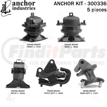 Anchor Motor Mounts 300336 Engine Mount Kit - Honda Odyssey 08-10, Front/Rear/Right/Trans Mounts