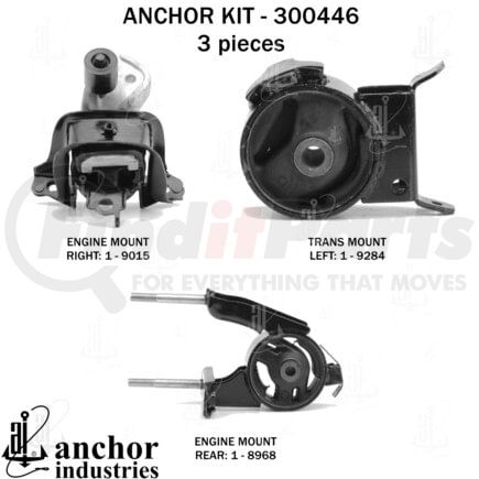 Anchor Motor Mounts 300446 Engine Mount Kit - 3-Piece Kit, for 2004-2006 Scion xA xB