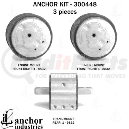 Anchor Motor Mounts 300448 Engine Mount Kit - 3-Piece Kit, for 1997-2006 Mercedes Benz C Class