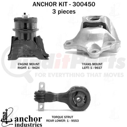 Anchor Motor Mounts 300450 Engine Mount Kit - 3-Piece Kit, for 2006-2011 Honda Civic