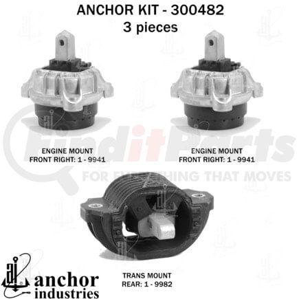 Anchor Motor Mounts 300482 Engine Mount Kit - 3-Piece Kit